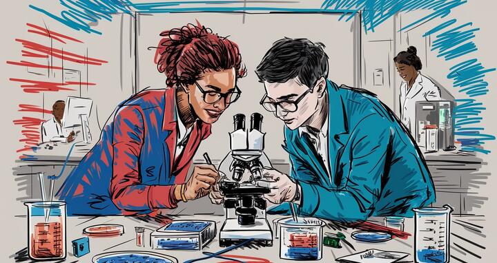 a mentor and a mentee in a lab