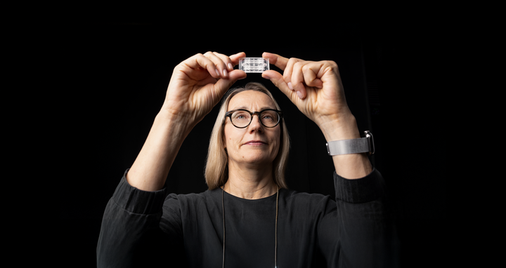 woman with a scientific chip