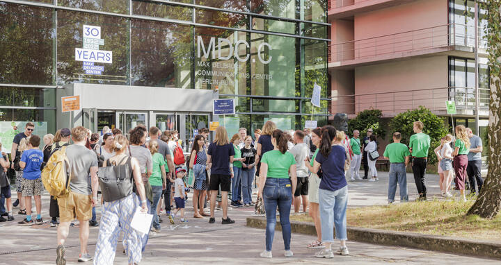 People in front of a building