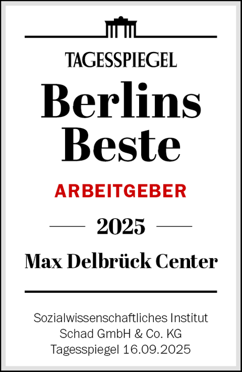 Berlins beste Arbeitgeber 2025: Max Delbr&uuml;ck Center; Sozialwissenschaftliches Institut Schad GmbH & Co. KG, Tagesspiegel 16.09.2025