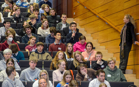 View into a crowded lecture hall