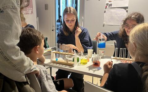 Colored sugar solutions in test tubes