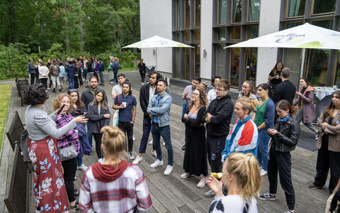 People standing on a terrace