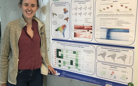 The winner of the poster contest Brigitte in front of her poster