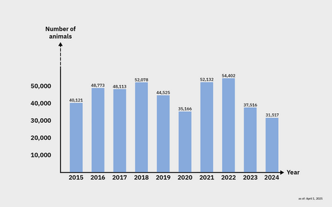Diagram number of animal experiments 2015 - 2024