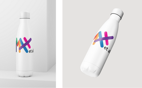 white water bottle with MAX et al. logo 