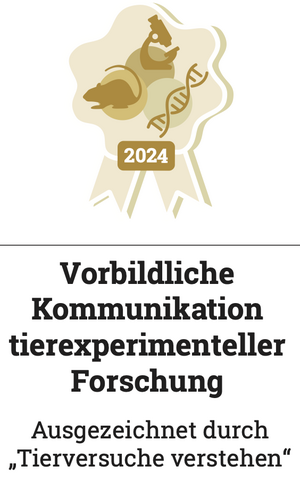 Siegel: Vorbildliche Kommunikation tierexperimenteller Forschung, ausgezeichnet durch "Tierversuche verstehen"