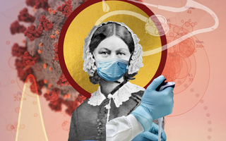 Collage mit Florence Nightingale und dem Coronavirus