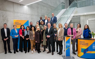 Group of people in a foyer