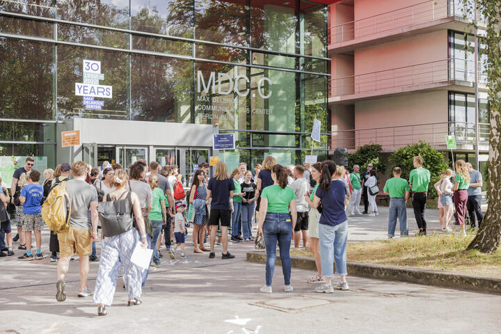 People in front of a building