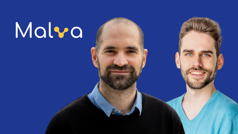 two men and logo of Malva