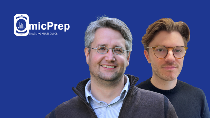 two men and logo of OmicPrep