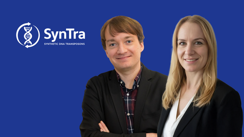 man and logo of SynTra