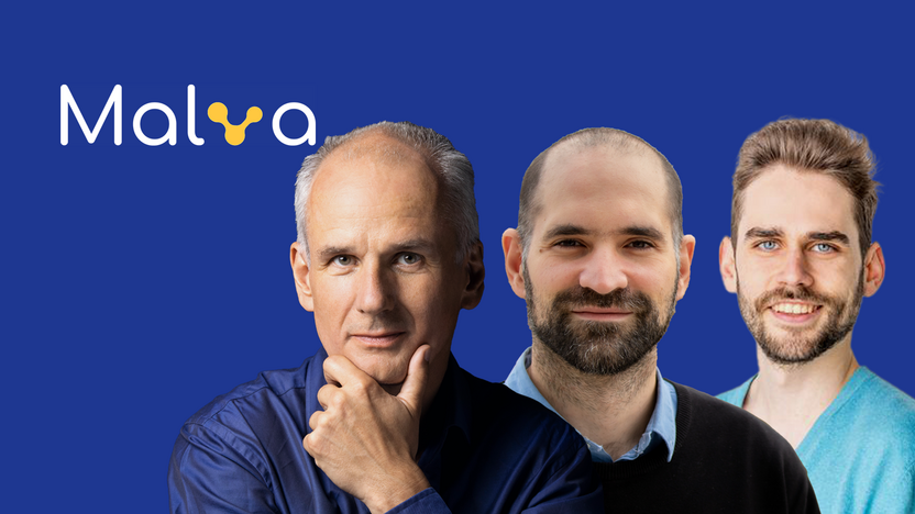 two men and logo of Malva