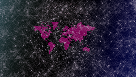 world map with network nodes